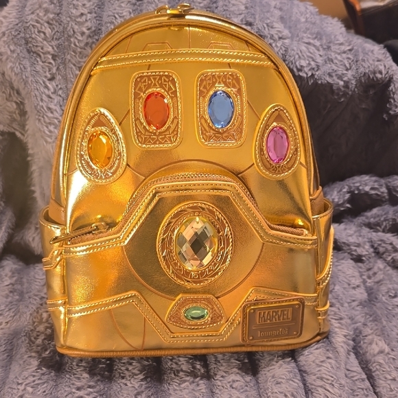 Disney Loungefly Marvel Gold Backpack Infinity Stone - Picture 1 of 8
